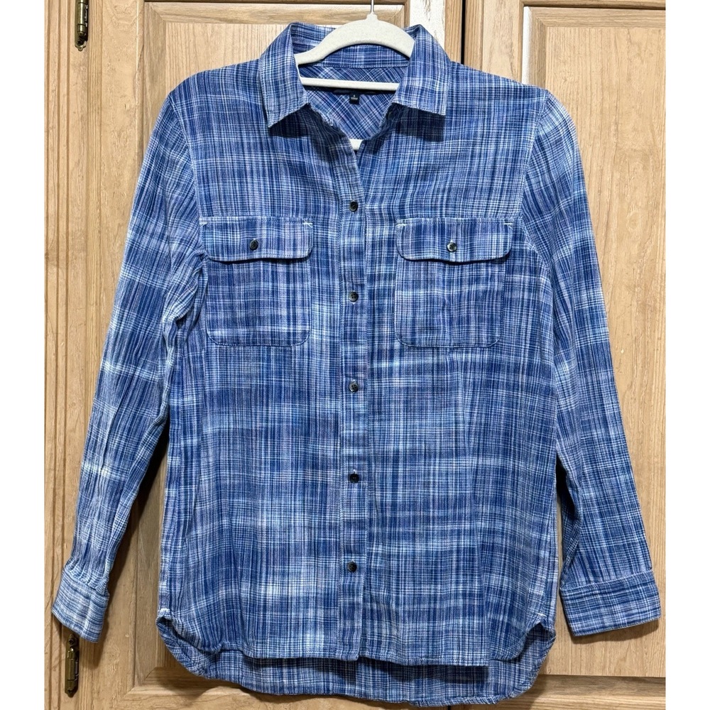 Madewell Women's Button Down Plaid Long Sleeve Shirt Blue Size Small Cottagecore
